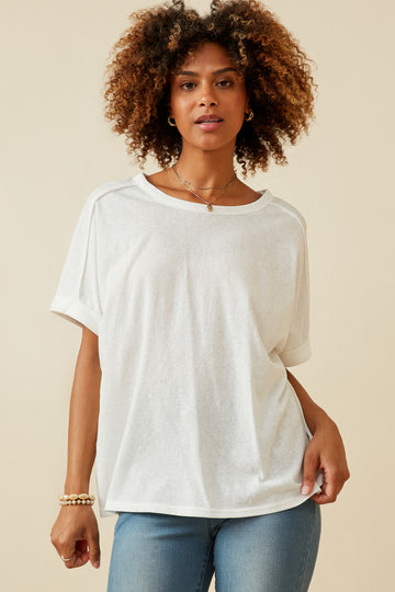HY6782 Green Womens Raw Edge Detail Triblend Knit Dolman Tee Front